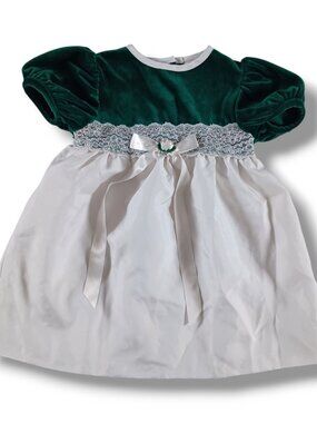 Expressions Toddler Little Girls Dress Green White Velvet Bodice Holiday Size 3T